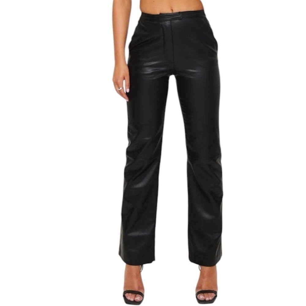 Princess Polly | Black Zyaire Mid Rise Faux Leather Pants Size 4
